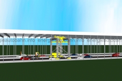 Schema: Bau- oder Wartungsmaßnahme an T-Konstruktion während Fahrbetrieb